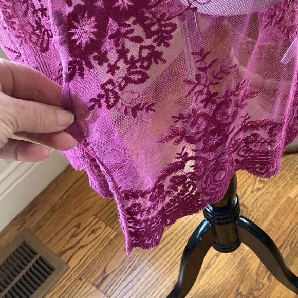 Plum Color Listicle Embroidered Lace Open Cardigan Size S - Picture 8 of 11